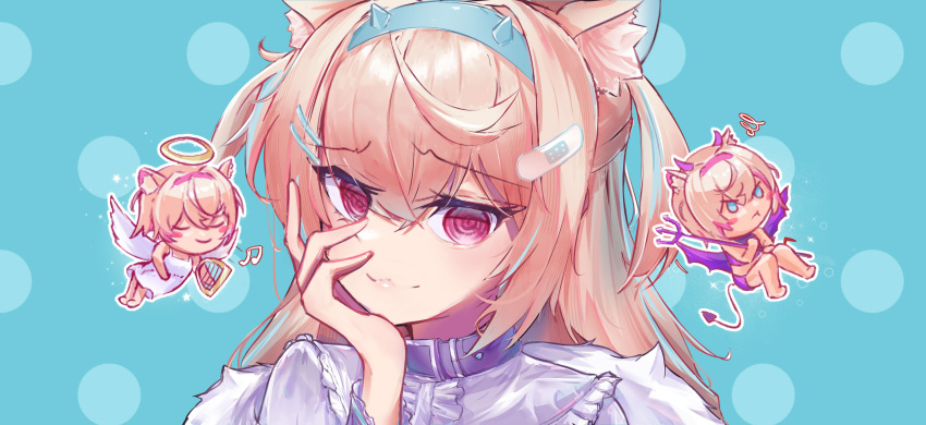 2girls, @_@, absurdres, animal_collar, animal_ears, bandaid, bandaid_hair_ornament, black_background