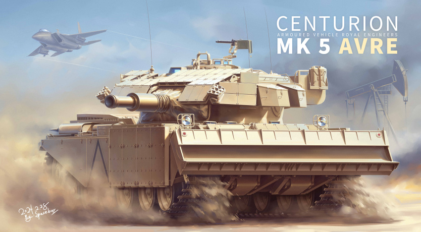 absurdres, artist_name, british_army, browning_m1919, centurion_(tank), commission, dated, desert