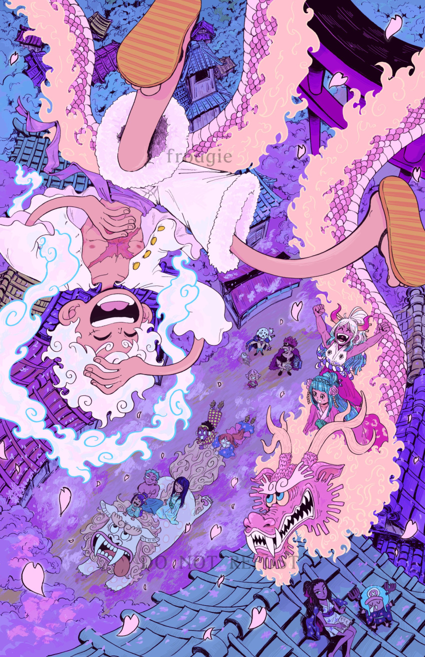 6+boys, 6+girls, absurdres, alternate_form, alternate_hair_color, architecture, artist_name, black_hair