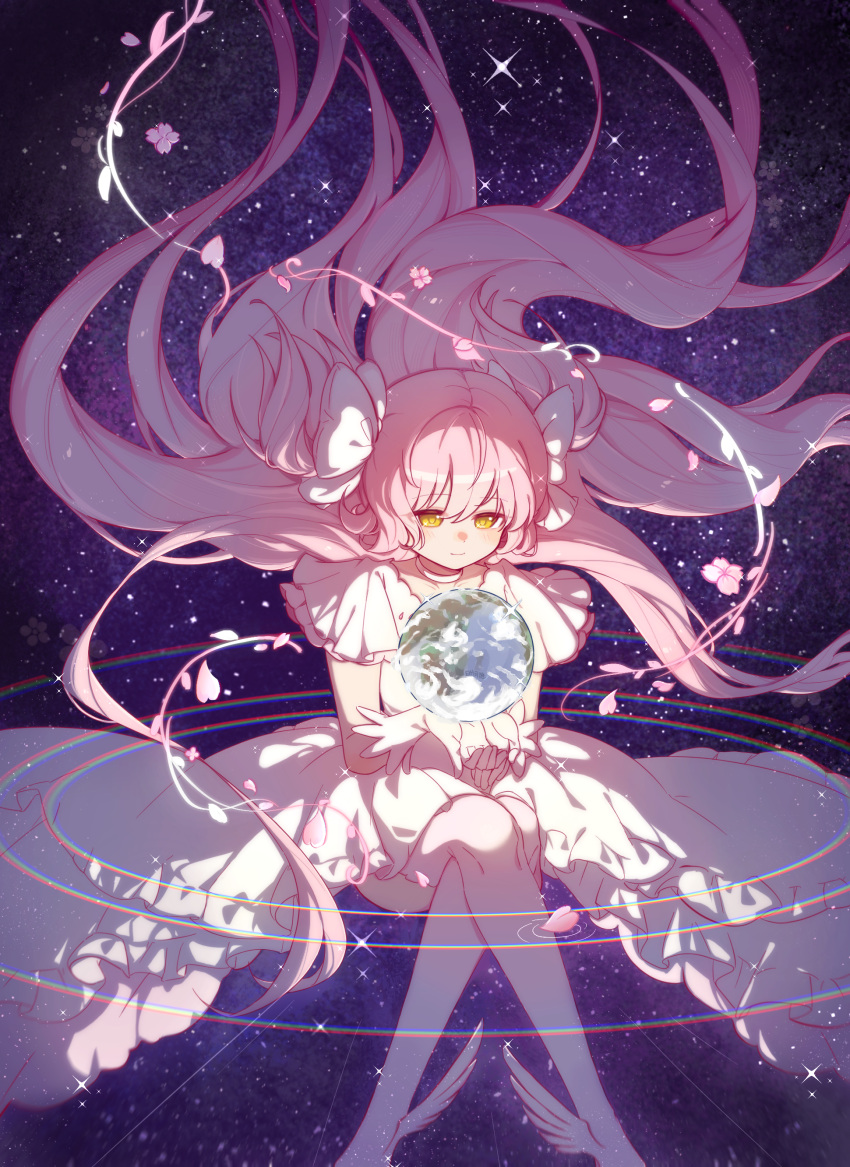 1girl, absurdres, bow, choker, commentary, dress, earth_(planet), feet_out_of_frame