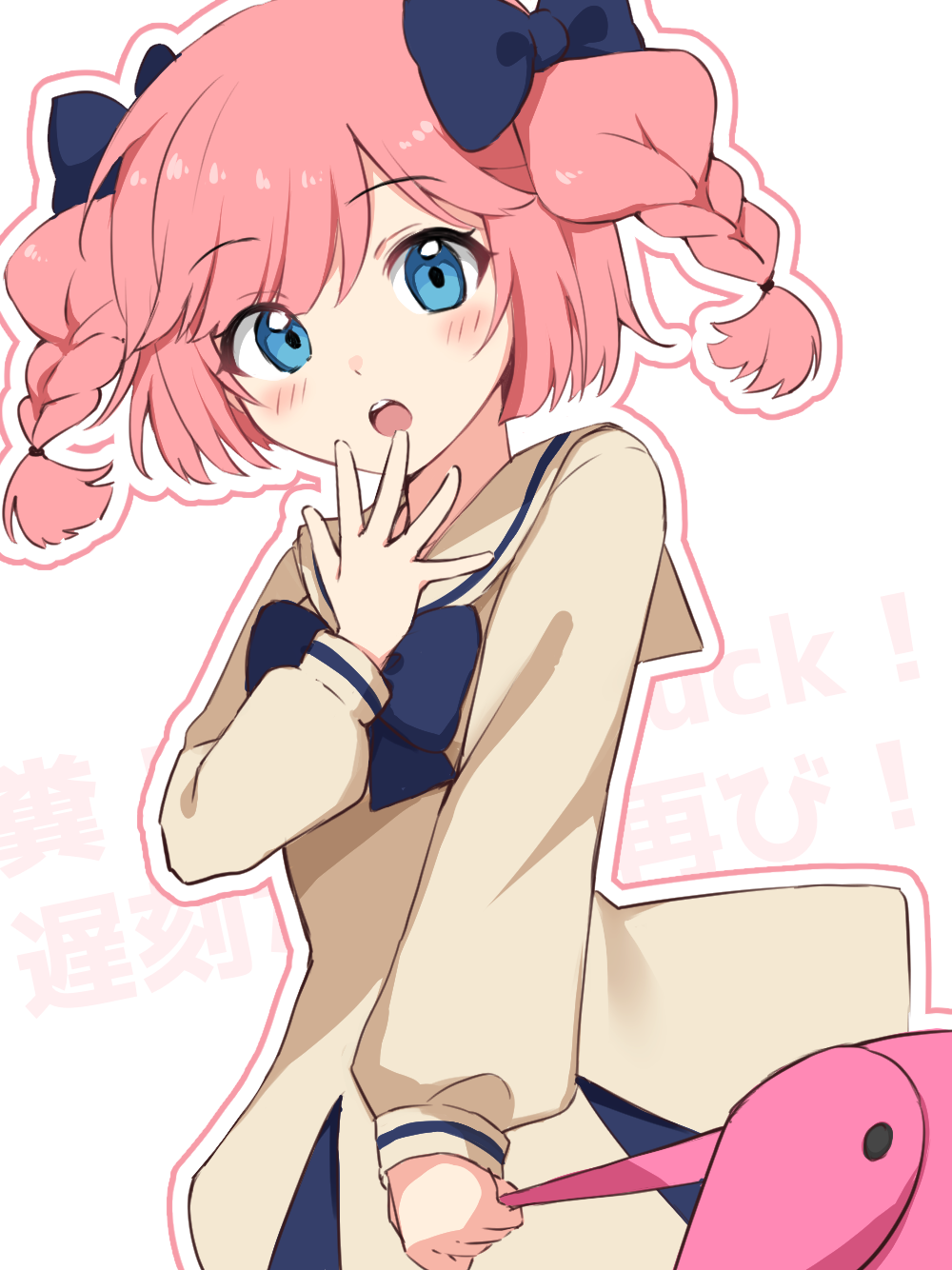 1girl, bag, blue_bow, blue_eyes, blue_ribbon, bow, braid, commentary_request