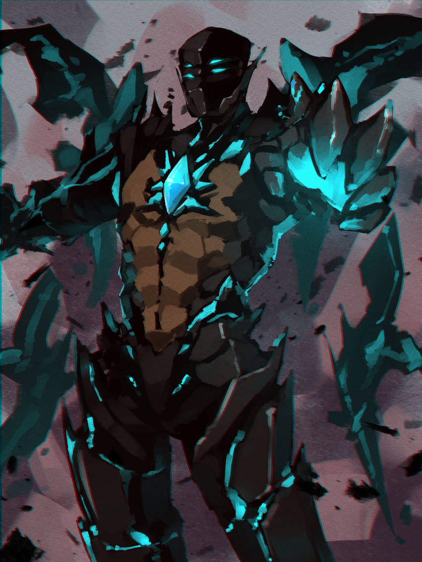 1boy, armor, black_armor, chest_jewel, commentary, counter:side, cowboy_shot, full_armor