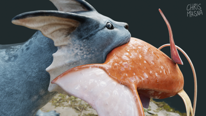 3d, animal_focus, artist_name, black_eyes, blender_(medium), carp, chrismasna, claws