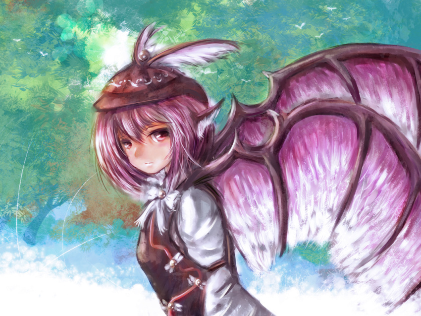 bad_id, bust, dot_heit, hat, large_wings, mystia_lorelei, pink_eyes, pink_hair