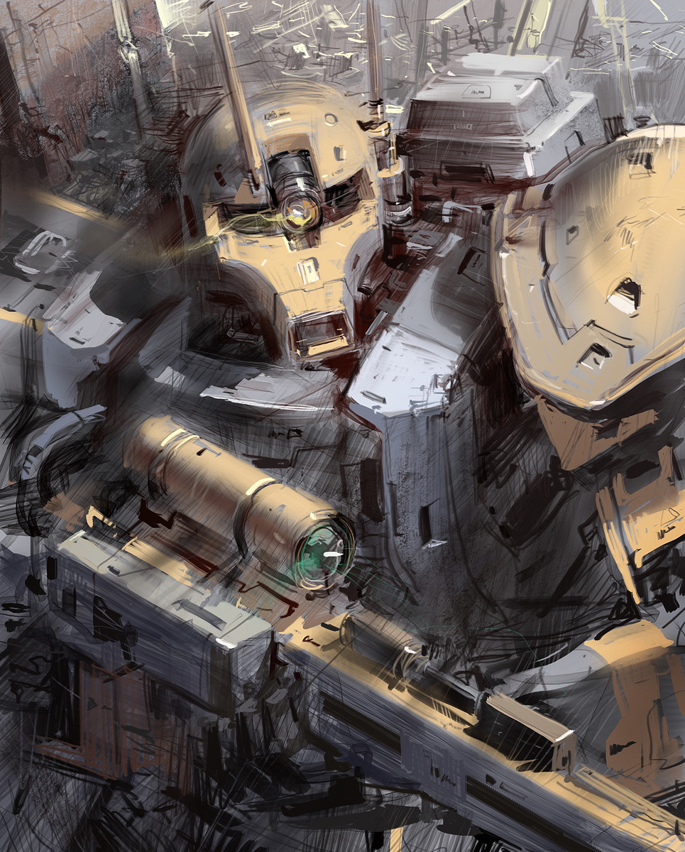 glowing, glowing_eye, gun, gundam, highres, holding, holding_gun, holding_weapon