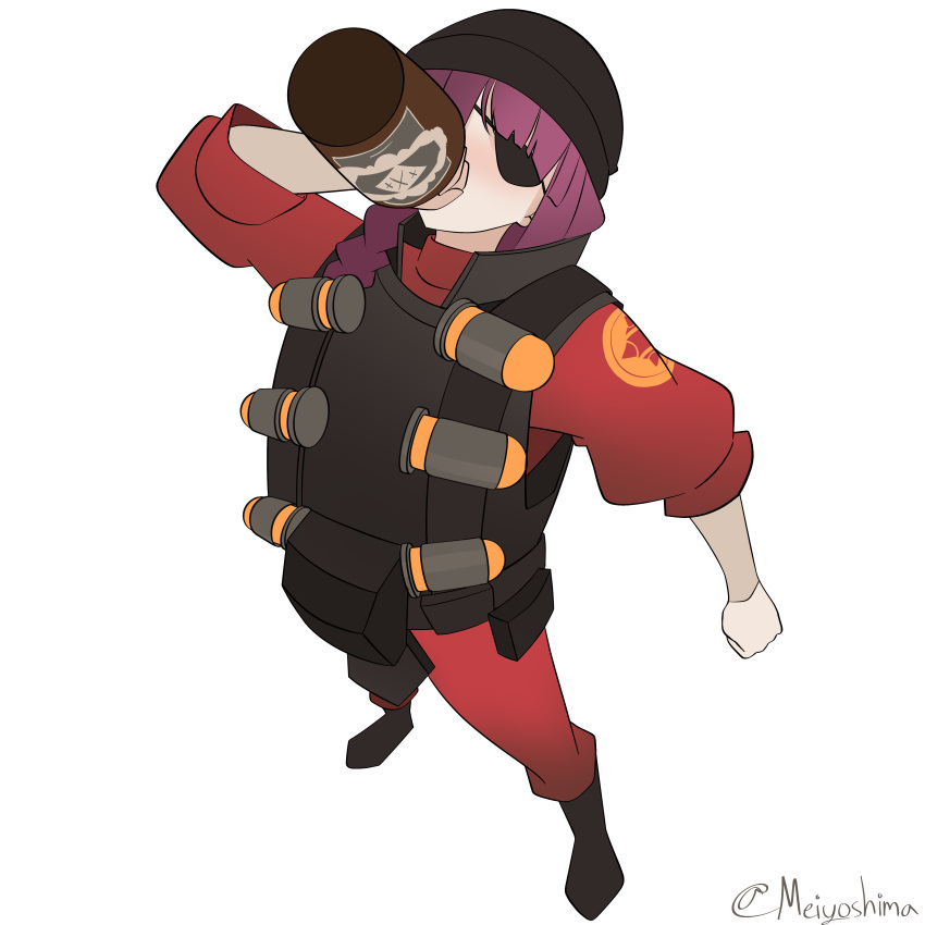 1girl, absurdres, alcohol, beanie, black_footwear, black_headwear, bocchi_the_rock!, bomb_suit