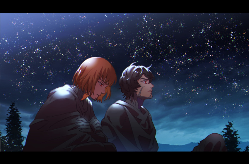 1boy, 1girl, akakokko_(niro_azarashi), birdmen, black_hair, blanket, brown_hair, crossed_arms