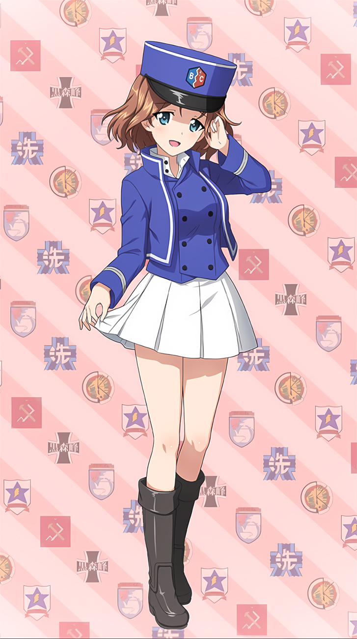 azumi_(girls_und_panzer), blue_headwear, blue_shirt, boots, buttons, french_clothes, girls_und_panzer, girls_und_panzer_senshadou_daisakusen!