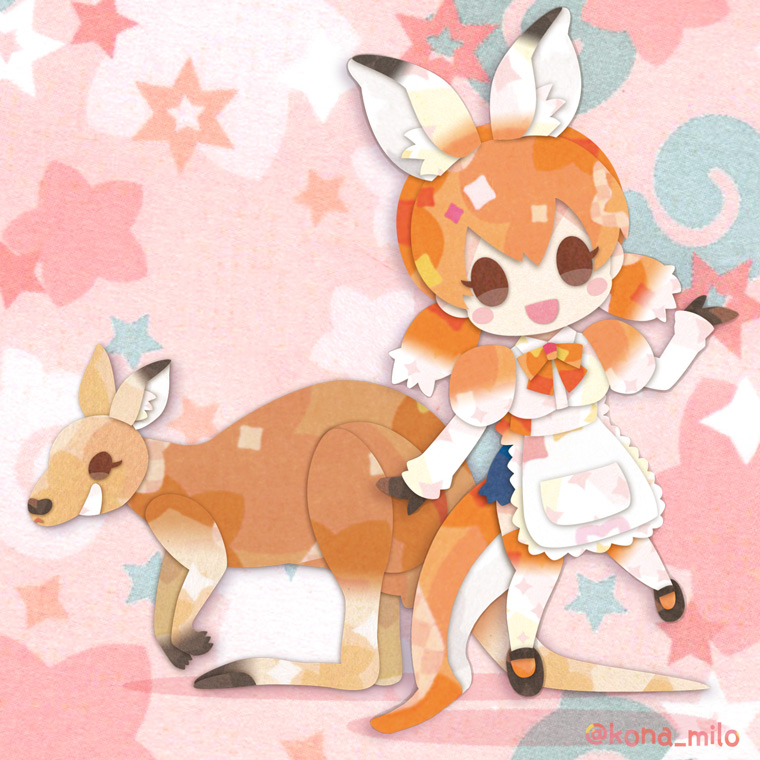 1girl, animal, animal_ears, apron, bow, bowtie, brown_hair, extra_ears