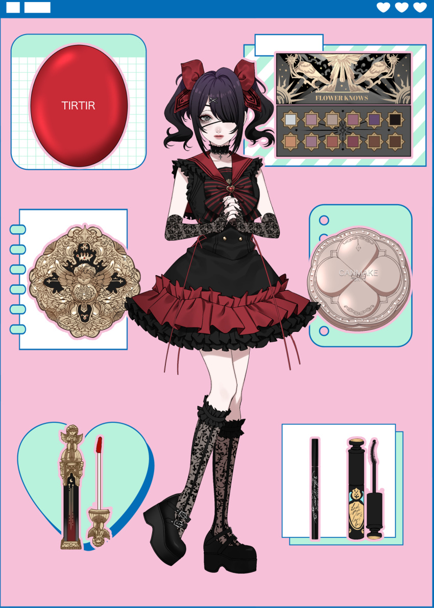 1girl, alternate_costume, ame-chan_(needy_girl_overdose), black_choker, black_dress, black_eyeshadow, black_footwear, black_gloves