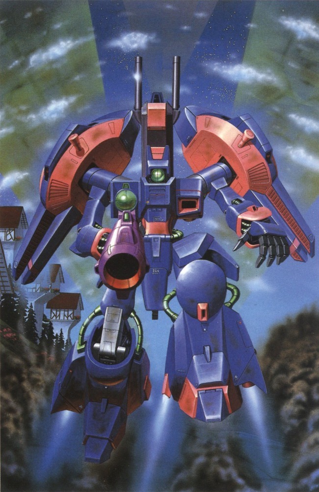 1980s_(style), aiming, aiming_at_viewer, beam_cannon, beam_rifle, cable, clouds, concept_art