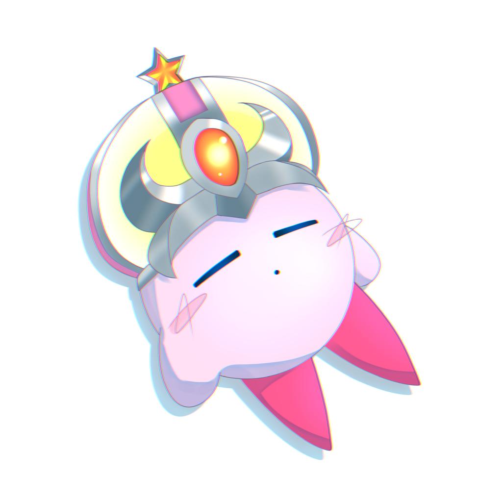 closed_eyes, closed_mouth, copy_ability, crash_kirby, kirby, kirby_(series), rai445843040274, sleeping, twitter_username, white_background