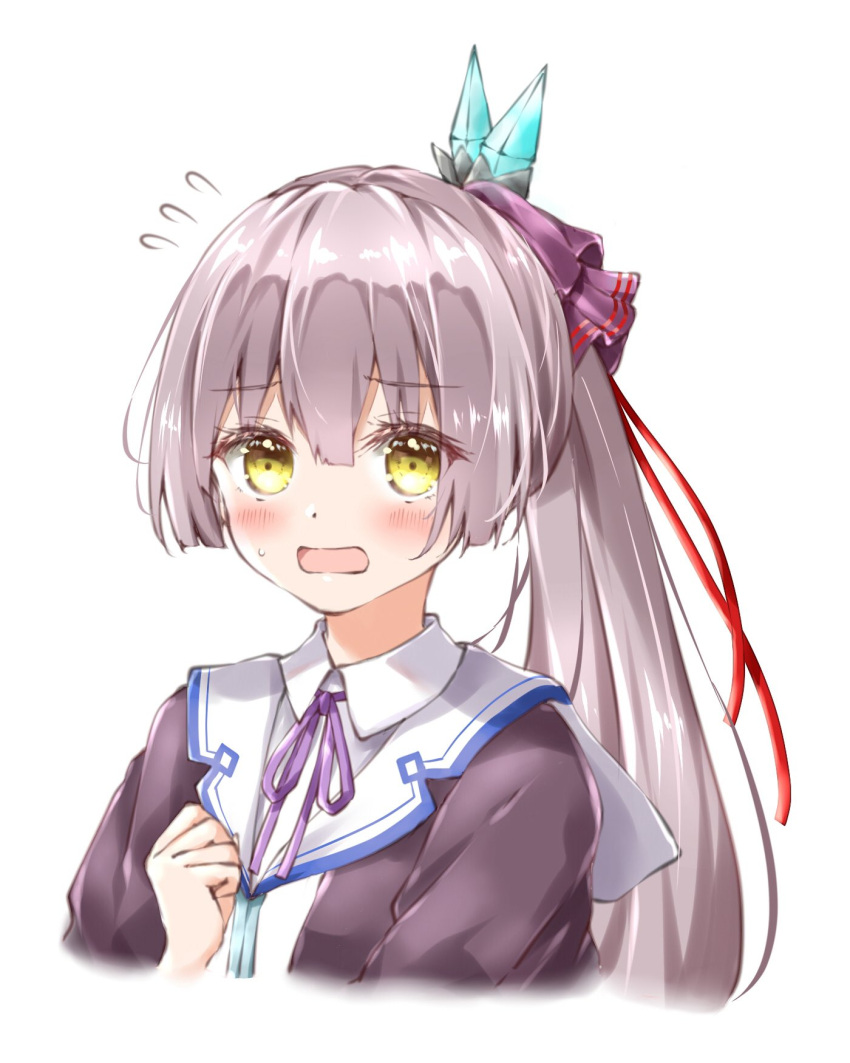 1girl, black_jacket, blush, grey_hair, heaven_burns_red, highres, jacket, joshik_ank