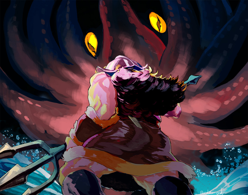1boy, ass, battle, beard, brown_hair, dungeon_meshi, dwarf, edo_mond_(edoedoedomond)