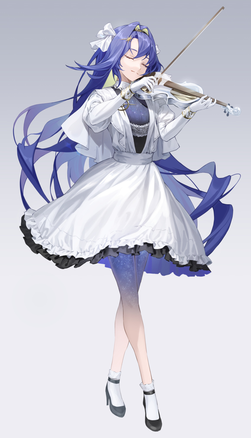 1girl, absurdres, alohayuja, ankle_socks, black_footwear, black_hairband, blonde_hair, blue_hair