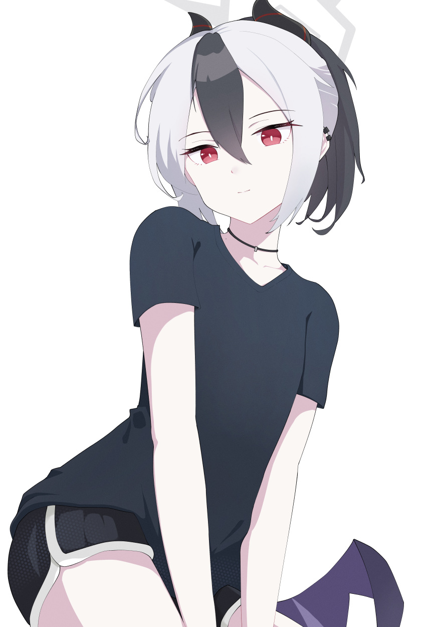 1girl, absurdres, alternate_costume, black_hair, black_shirt, blue_archive, bright_pupils, casual