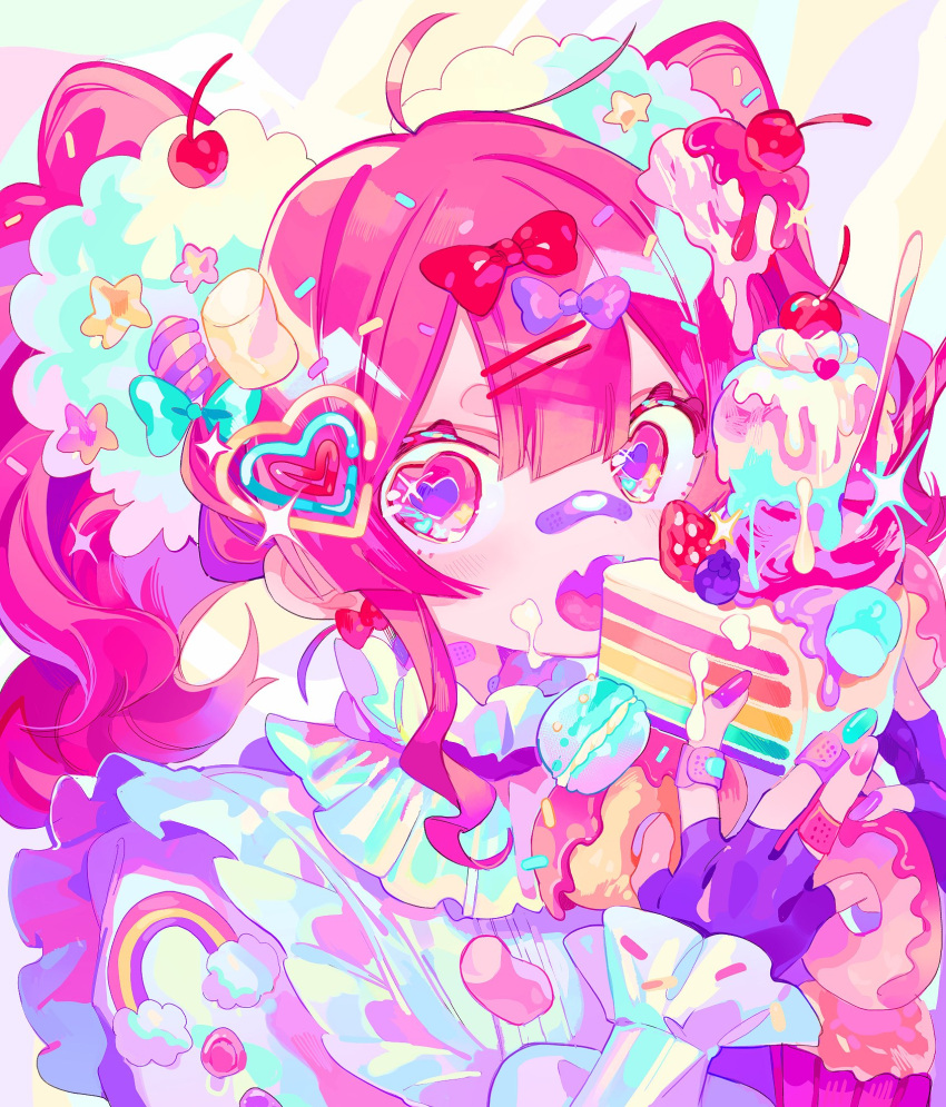 1girl, antenna_hair, aqua_nails, bandaid, bandaid_on_face, bandaid_on_hand, bandaid_on_neck, bandaid_on_nose