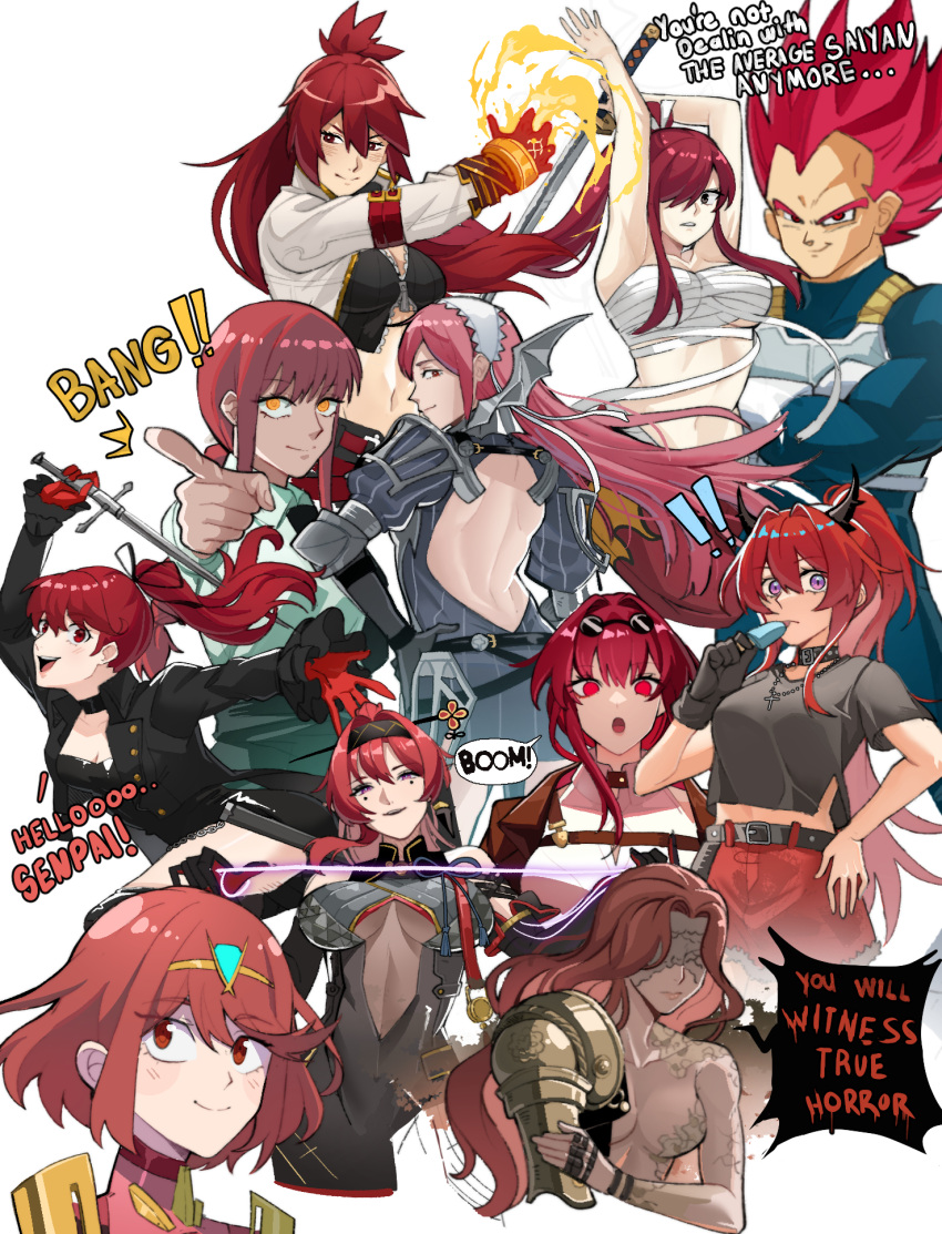 1boy, 6+girls, arknights, armor, ass, blush, breasts, cherche_(fire_emblem)