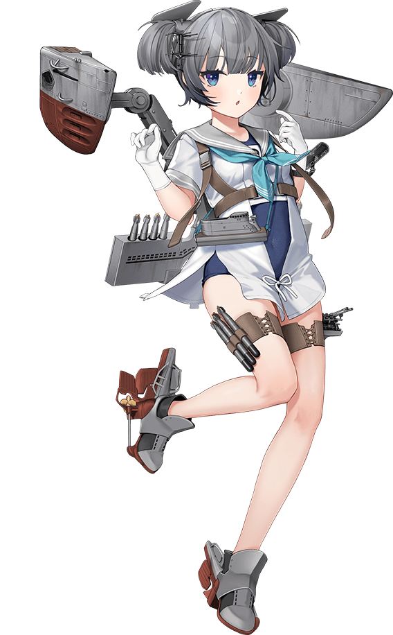 1girl, breasts, full_body, gloves, grey_hair, hair_between_eyes, headgear, hoshiakari_(c2_kikan)