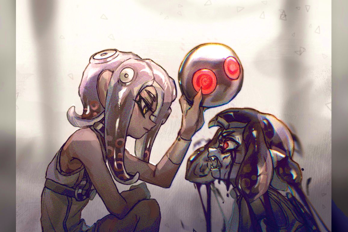 2girls, agent_4_(splatoon), agent_8_(splatoon), arm_warmers, bare_shoulders, black_hair, bodysuit, closed_mouth
