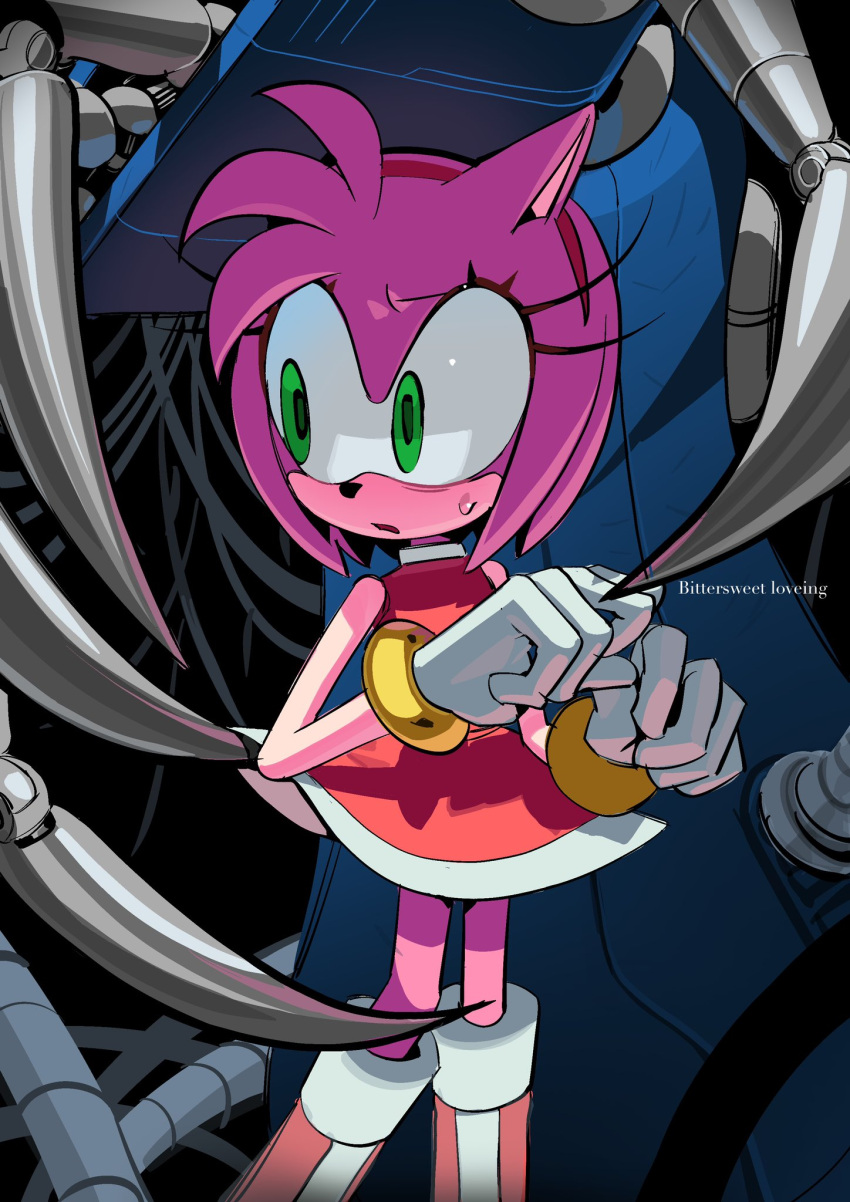 1boy, 1girl, amy_rose, claws, dress, furry, furry_female, gloves