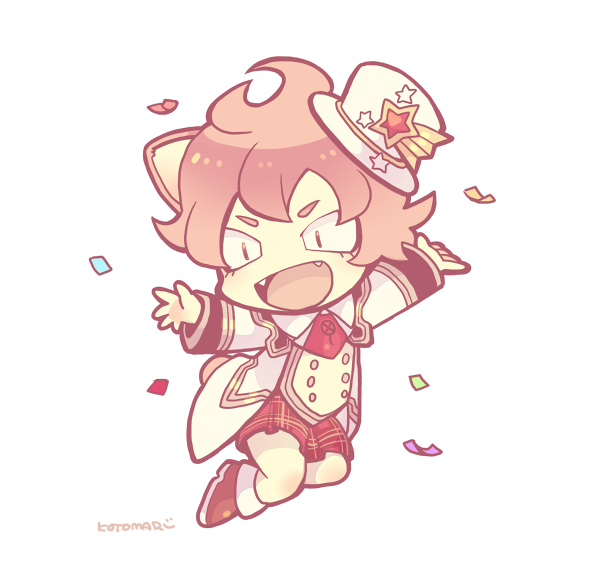 1girl, androgynous, animal_ears, ascot, brown_hair, chibi, chibi_only, coat