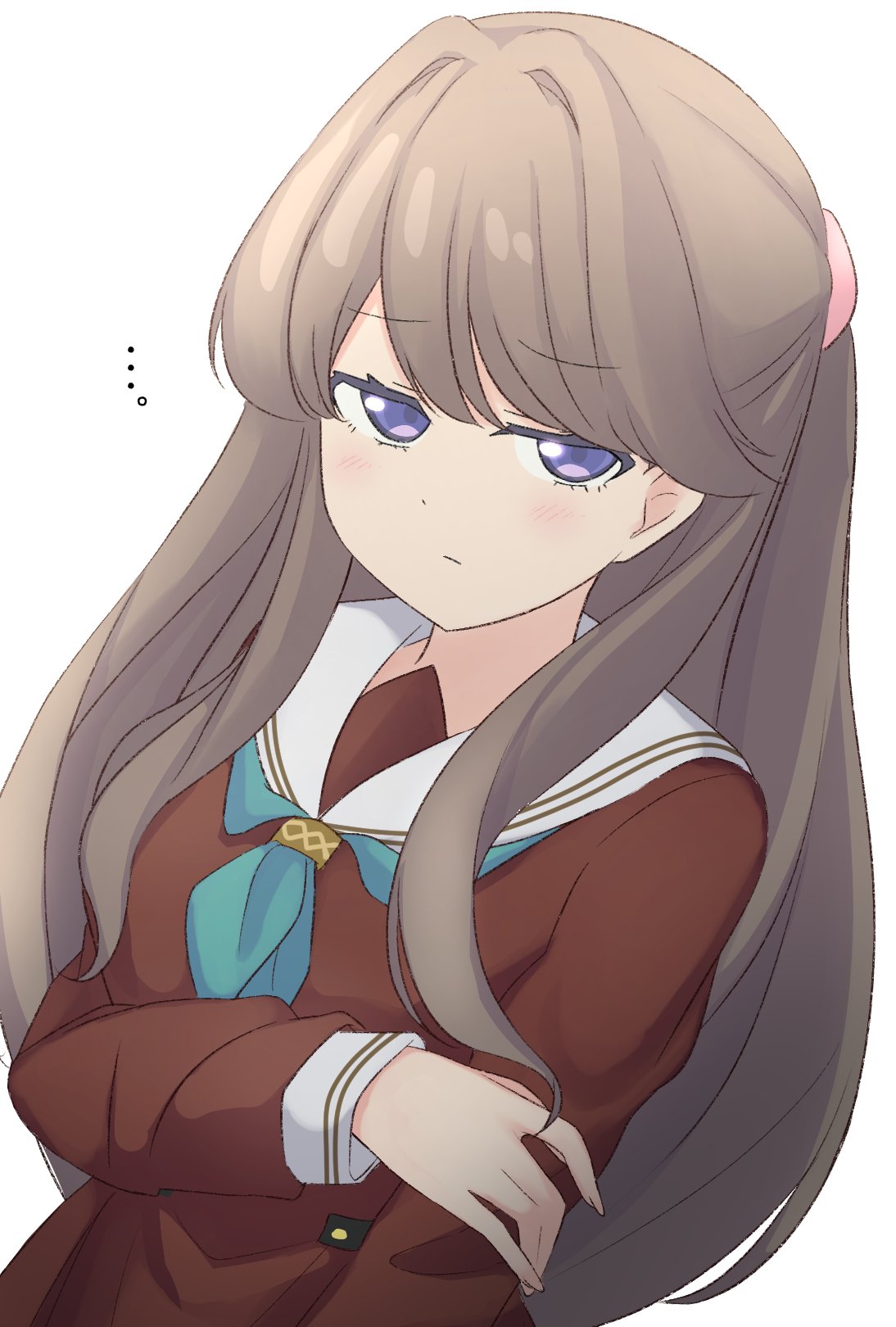 ..., 1girl, brown_dress, brown_hair, closed_mouth, dress, dutch_angle, fujishima_megumi