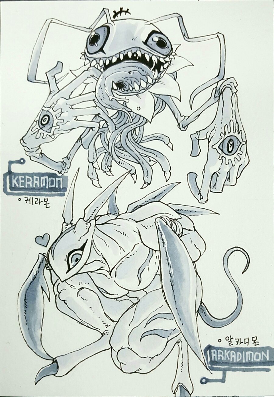 arkadimon_child, claws, digimon, digimon_(creature), heart, highres, j88672, keramon
