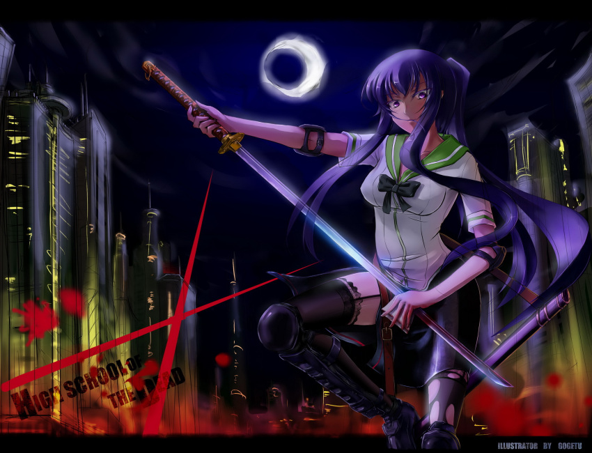 busujima_saeko, gogetu, highschool_of_the_dead, katana, sword, weapon
