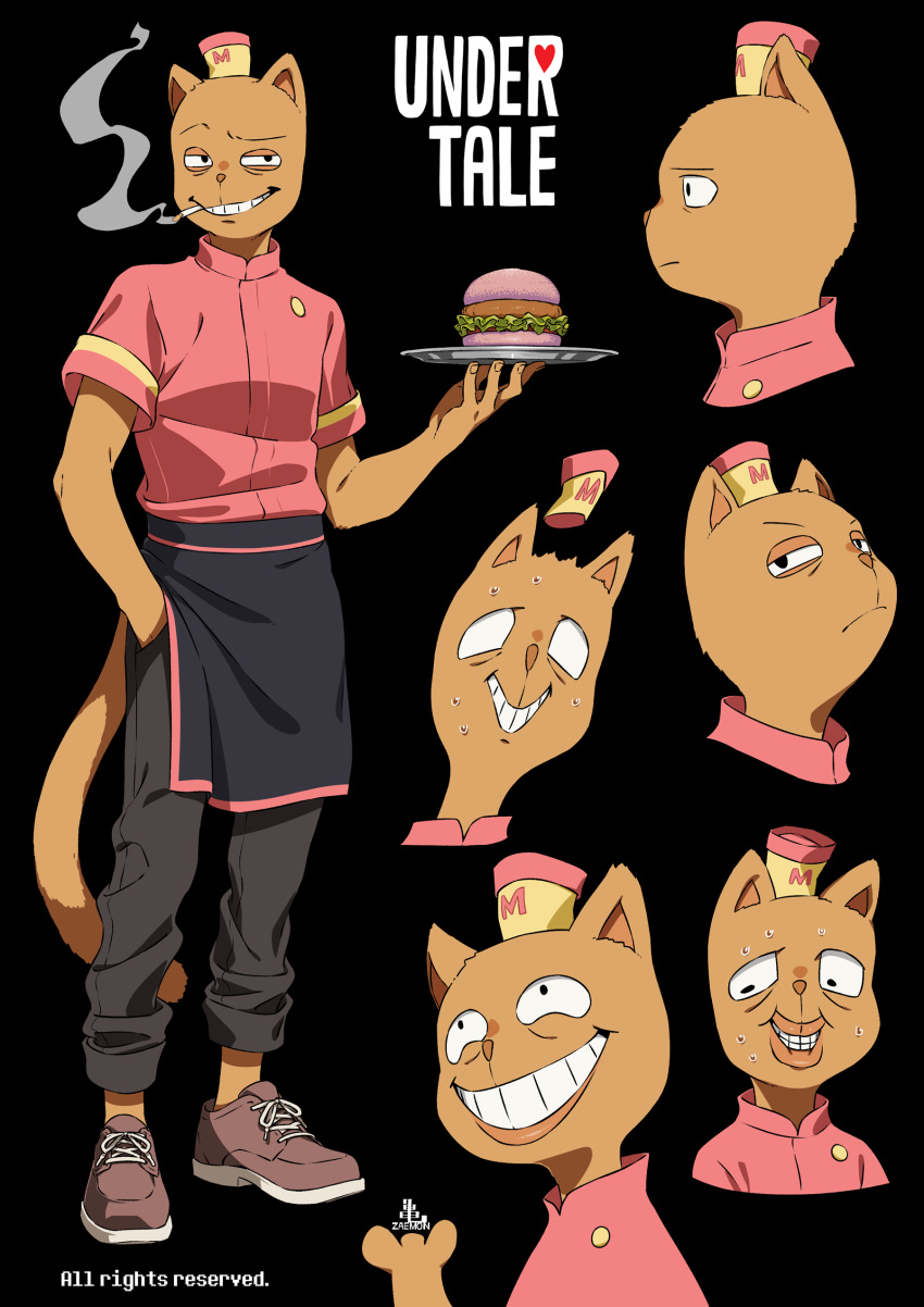 1boy, absurdres, animal_ears, animal_nose, apron, black_apron, black_background, black_eyes