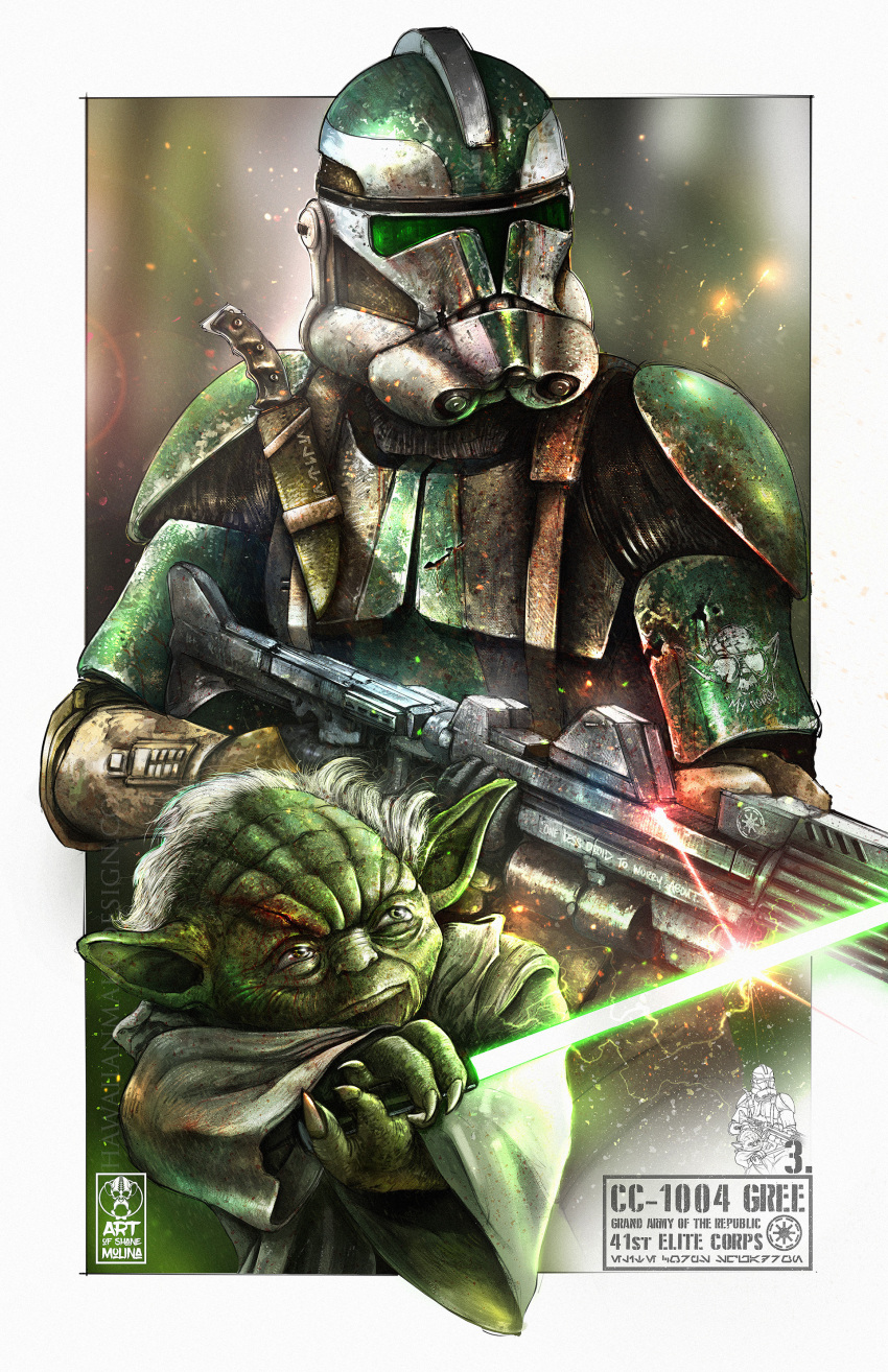 2boys, absurdres, alien, aurebesh, border, clone_trooper, colored_skin, electricity