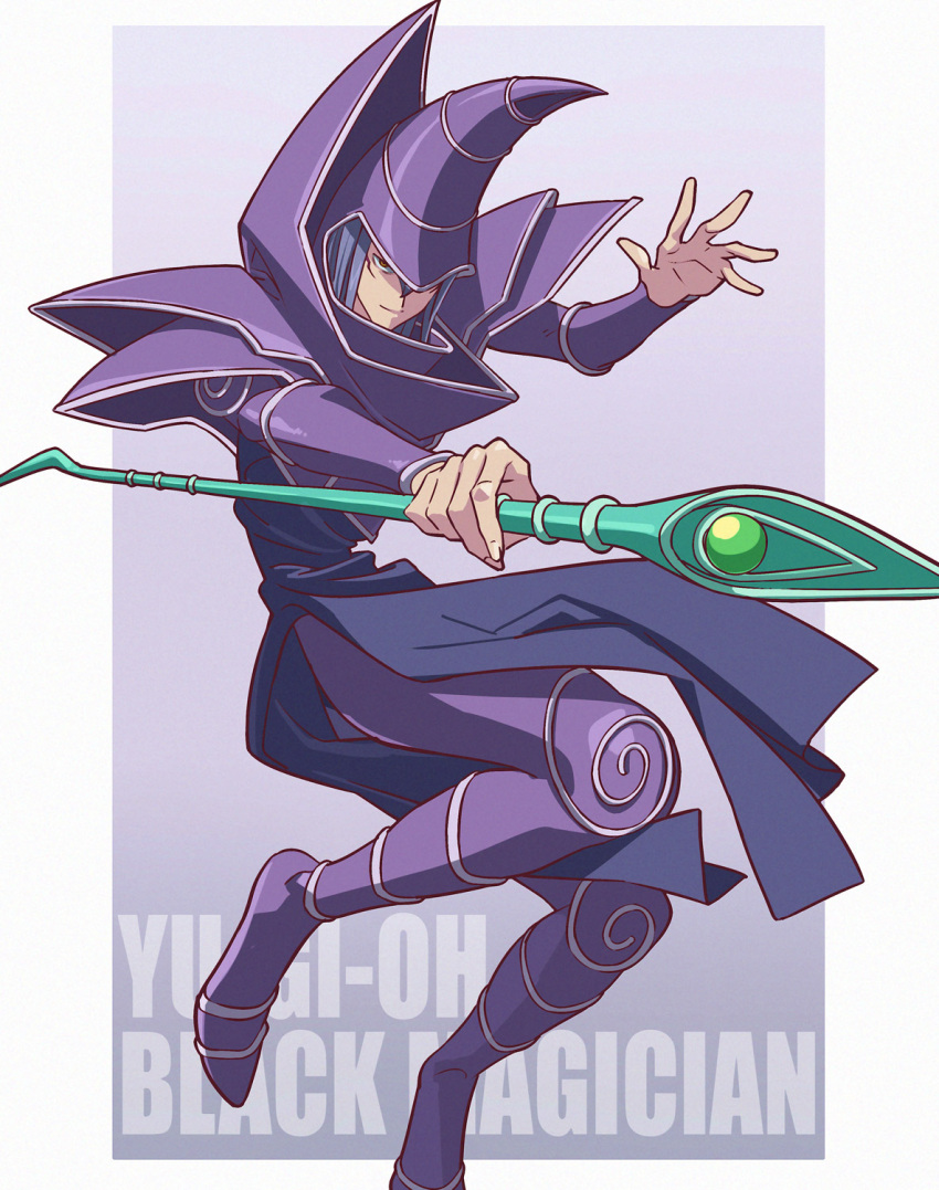 1boy, armor, character_name, copyright_name, dark_magician, duel_monster, facial_mark, futa_yuri_ryona