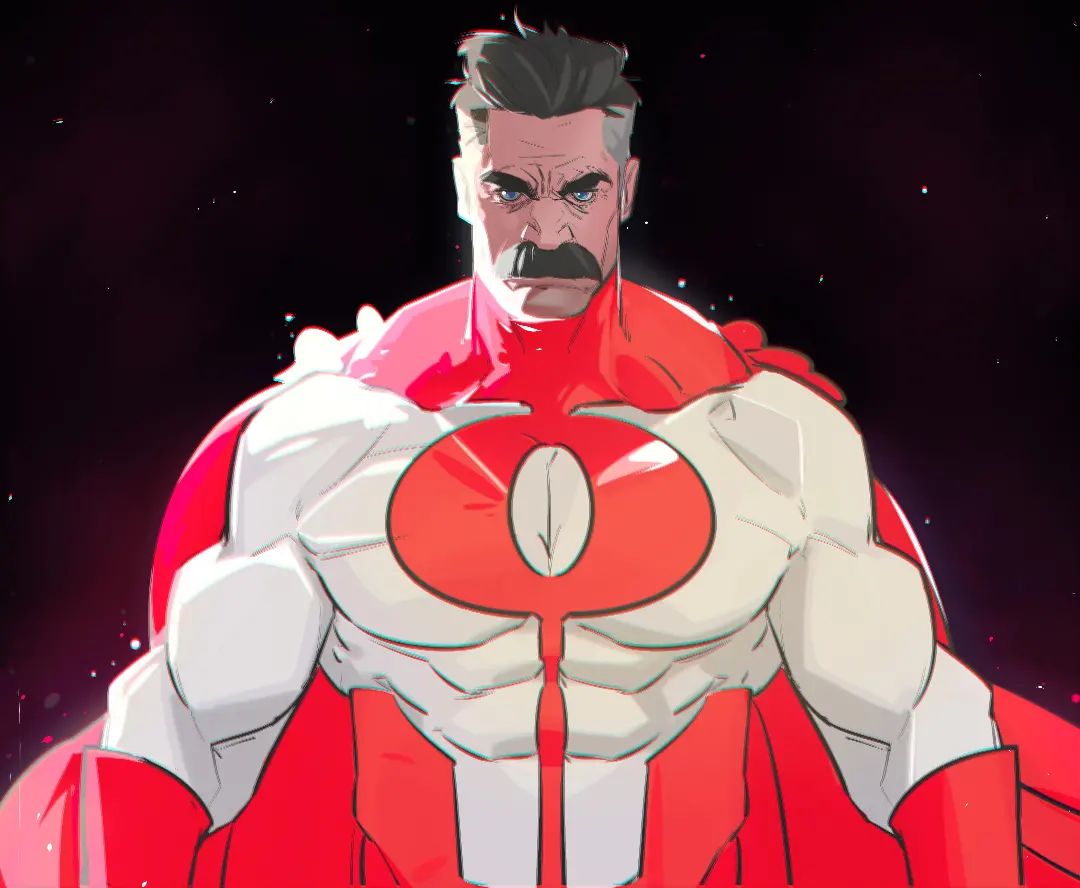 1boy, bodysuit, frown, invincible_(series), large_pectorals, liyamou, looking_at_viewer, male_focus