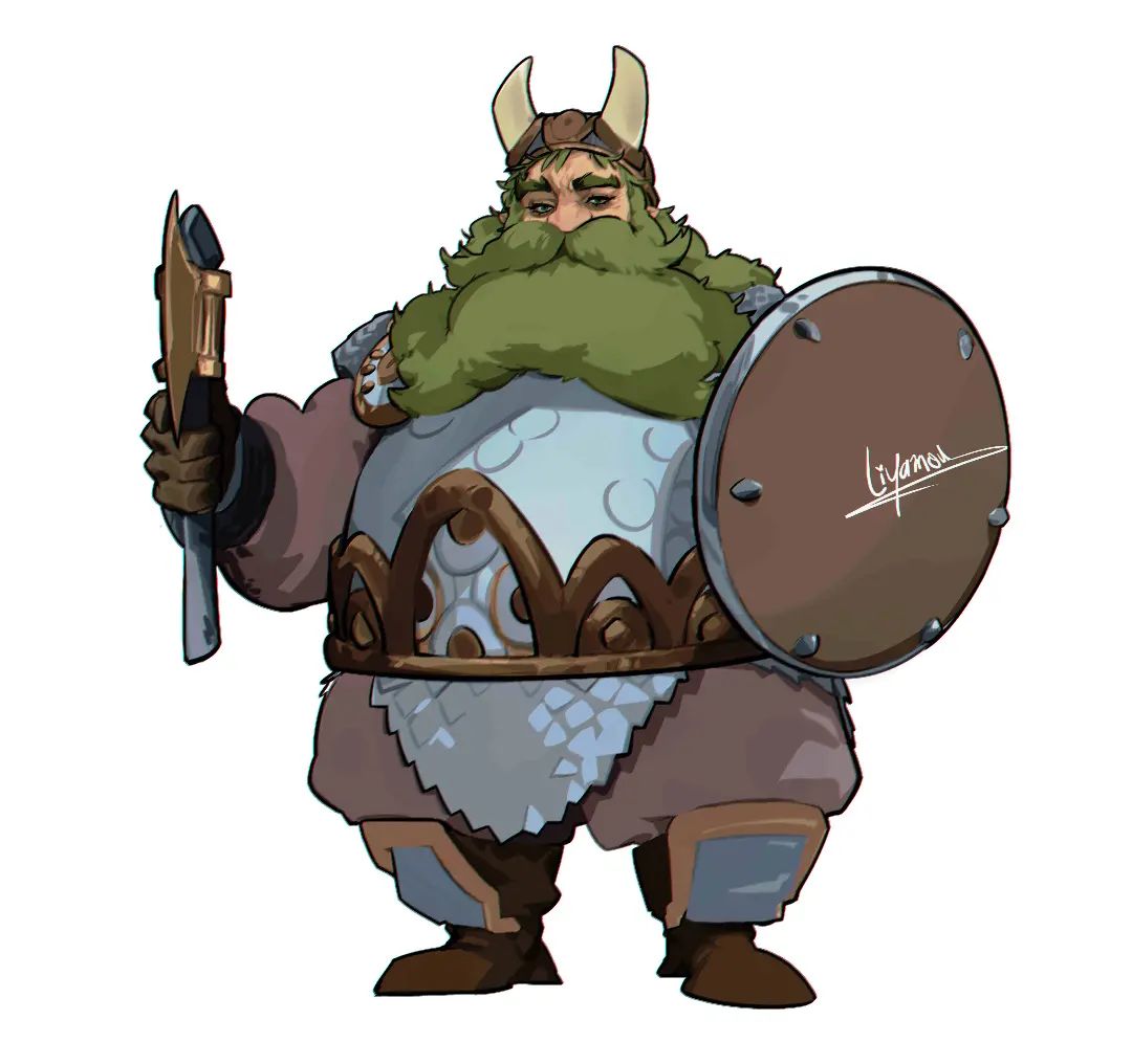1boy, axe, beard, belly, borrowed_character, dual_wielding, dwarf, facial_hair