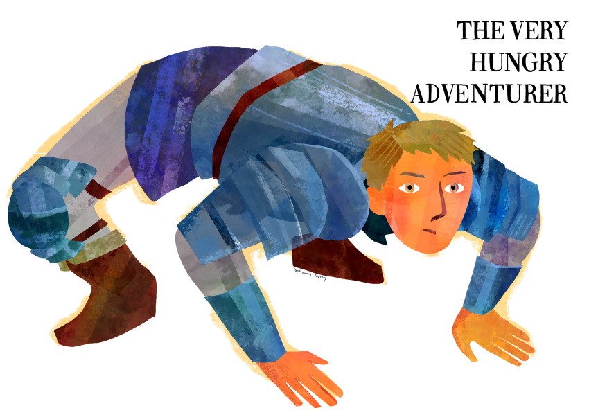 1boy, absurdres, all_fours, alt_text, blonde_hair, closed_mouth, commentary, dungeon_meshi