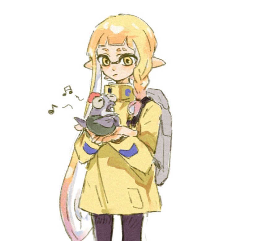 1girl, :/, agent_3_(splatoon_3), asymmetrical_hair, blonde_hair, braid, chinese_commentary, closed_mouth