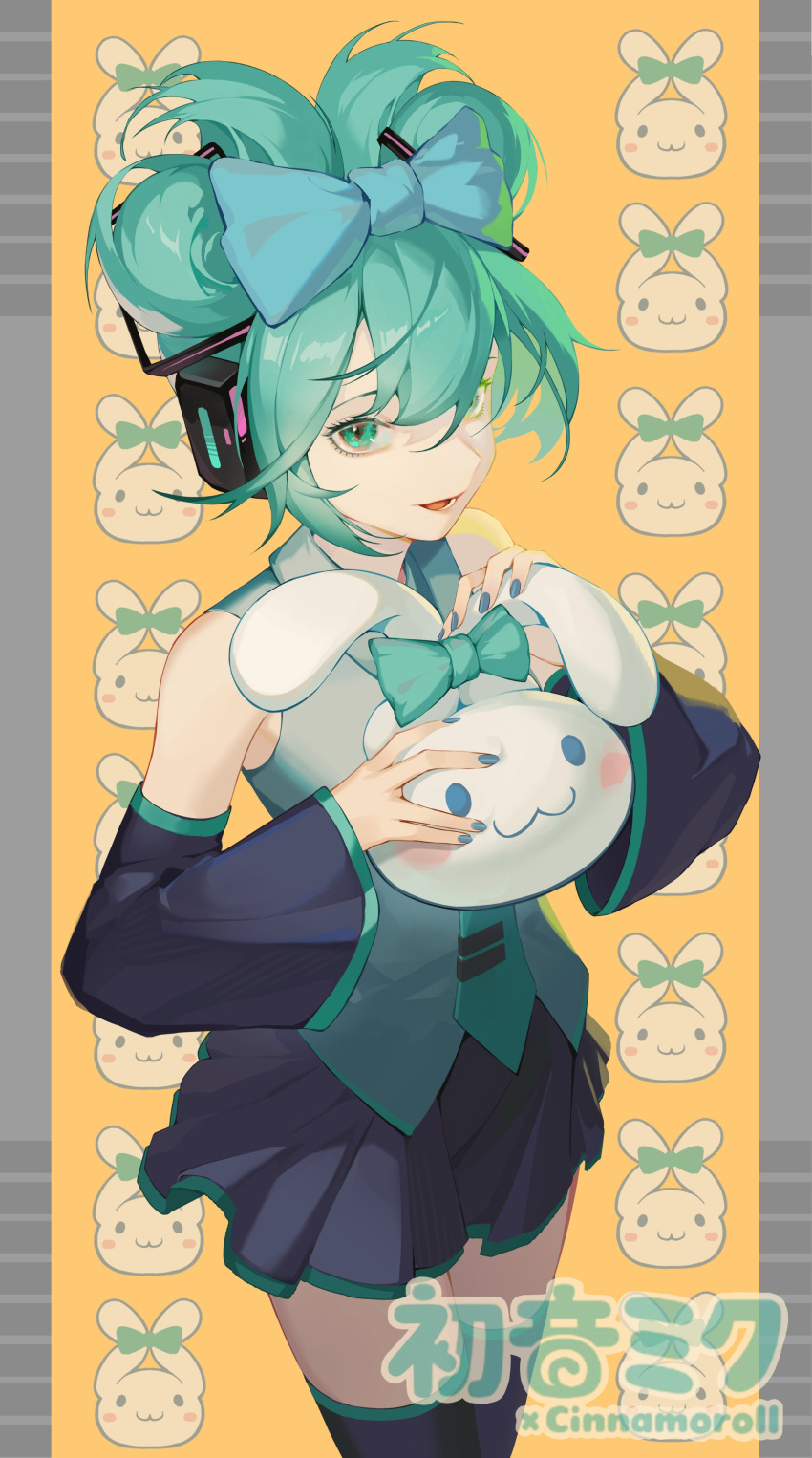 1girl, :3, absurdres, aqua_eyes, aqua_hair, aqua_necktie, black_skirt, black_thighhighs