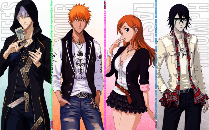 bleach, ichimaru_gin, inoue_orihime, kurosaki_ichigo, ulquiorra_schiffer