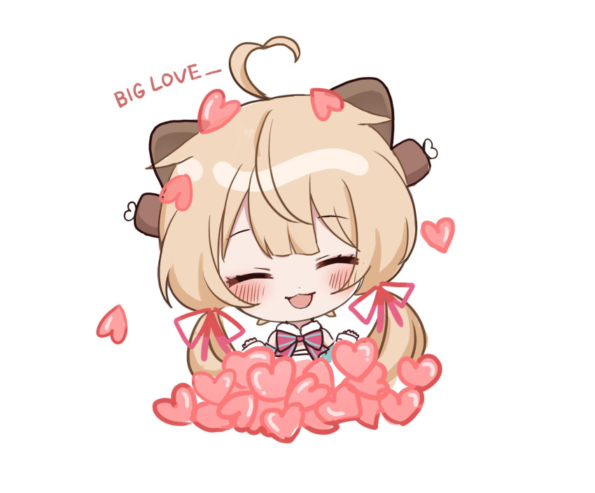 1girl, ahoge, blush, brown_hair, brown_tank_top, chibi, heart, heart_ahoge