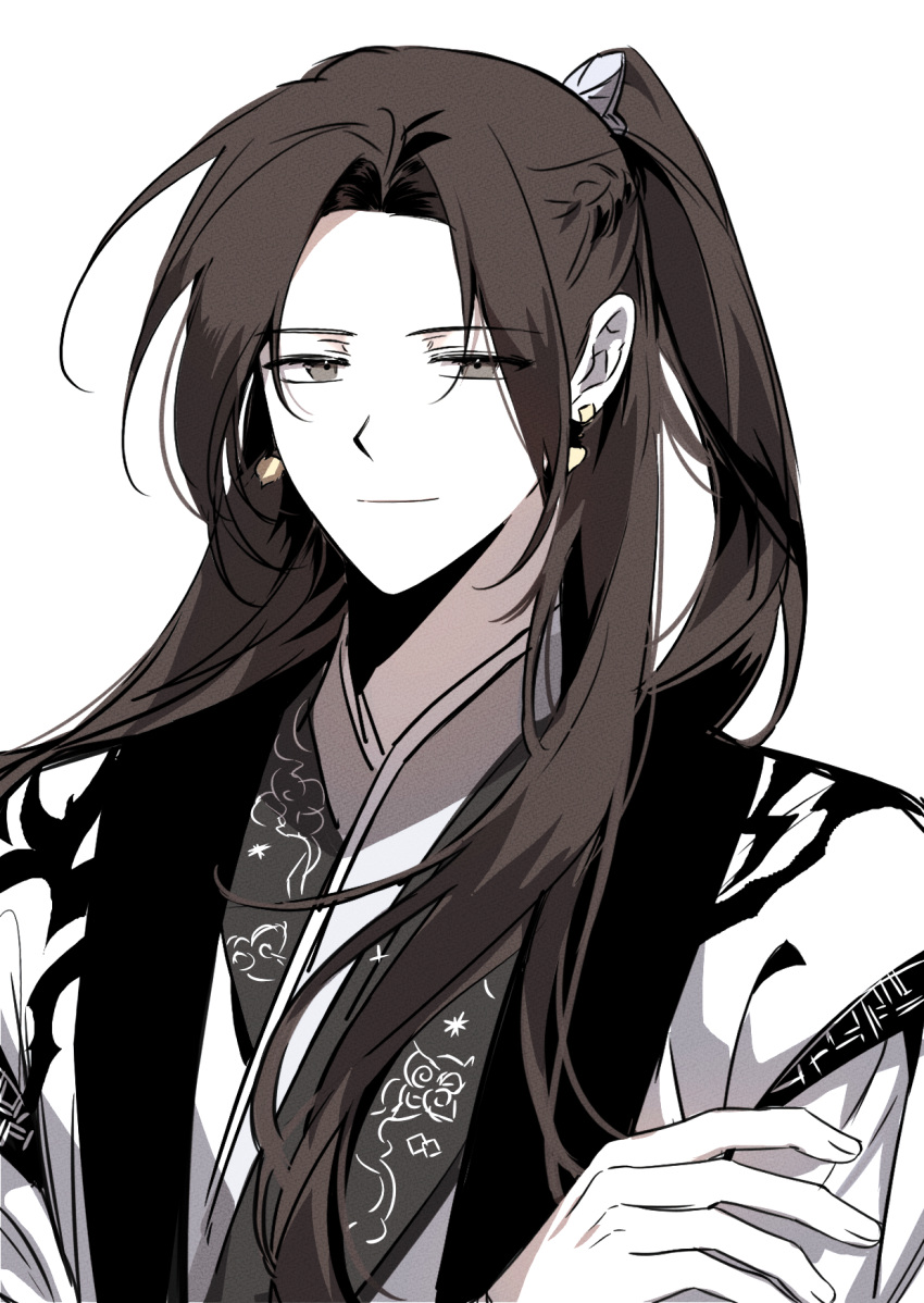 1boy, baek_eon, brown_eyes, brown_hair, chel_(ttt_lc), crossed_arms, earrings, gold_earrings