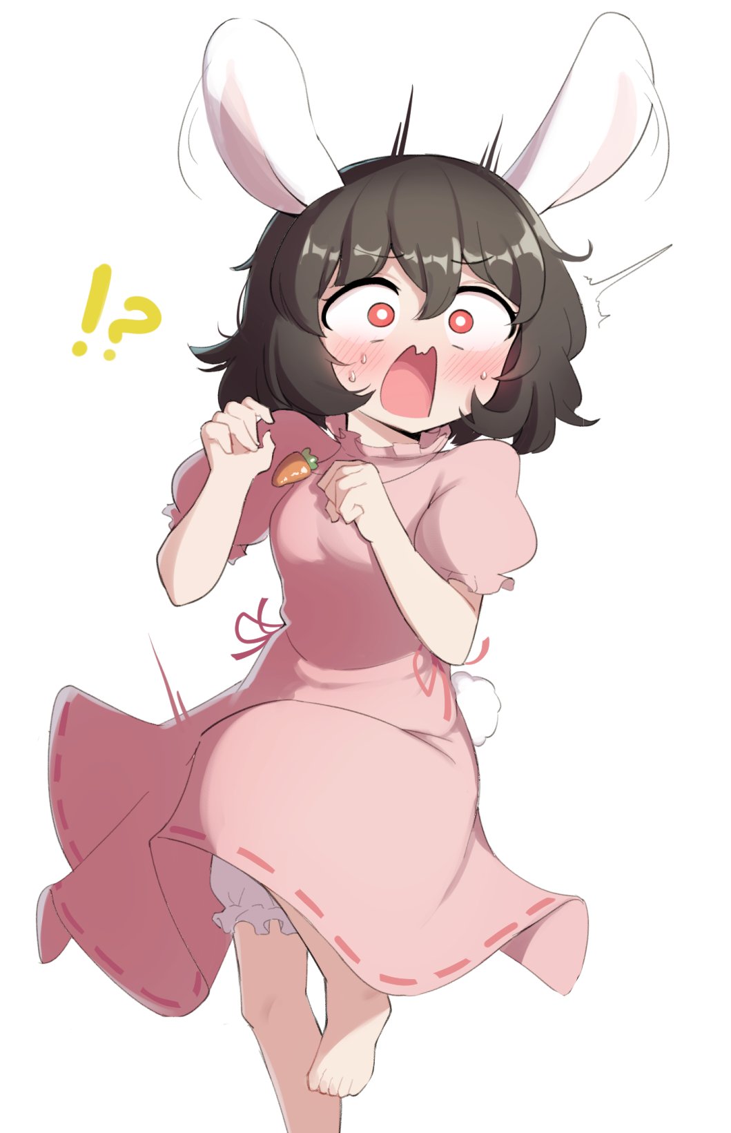!?, 1girl, animal_ears, black_hair, blush, bright_pupils, carrot_necklace, commentary