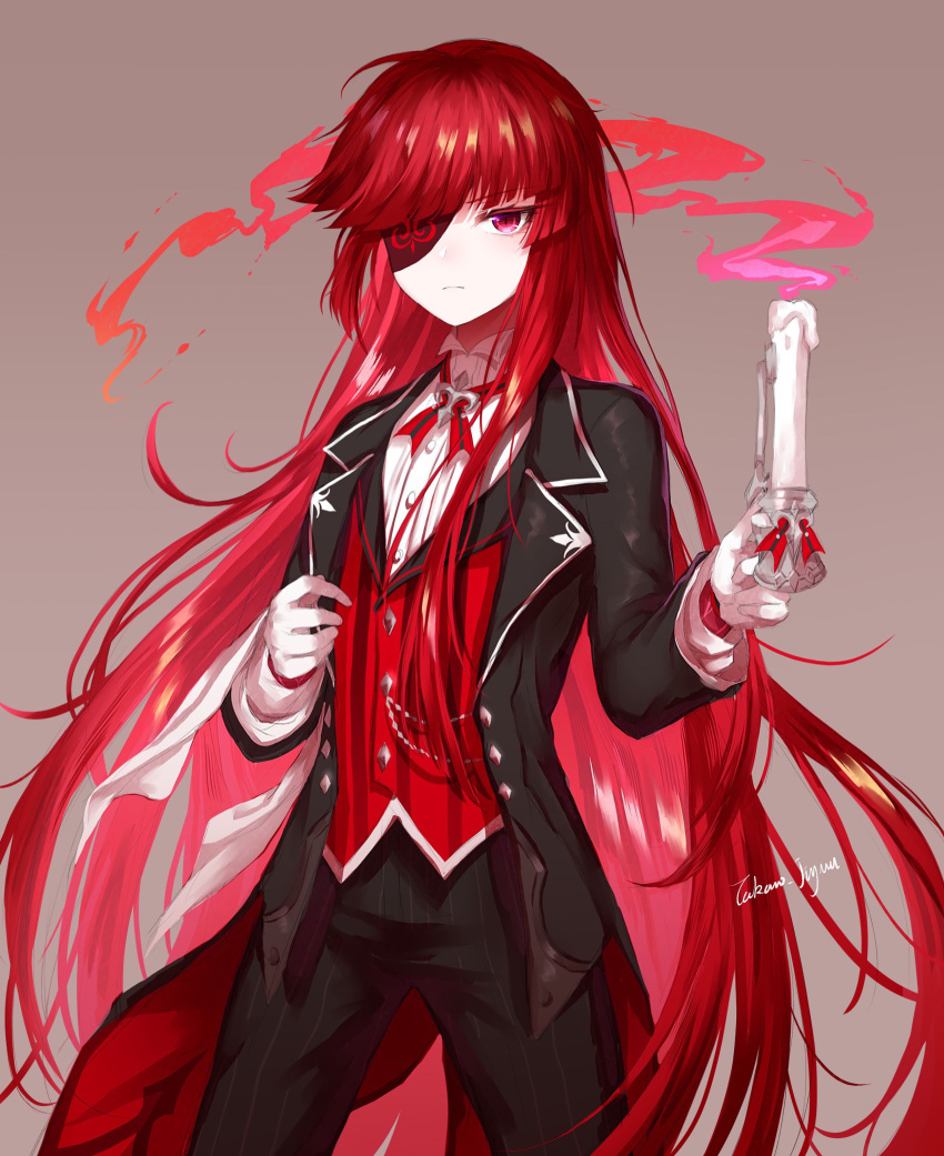 1boy, absurdres, alternate_costume, artist_name, black_coat, black_pants, bolo_tie, butler