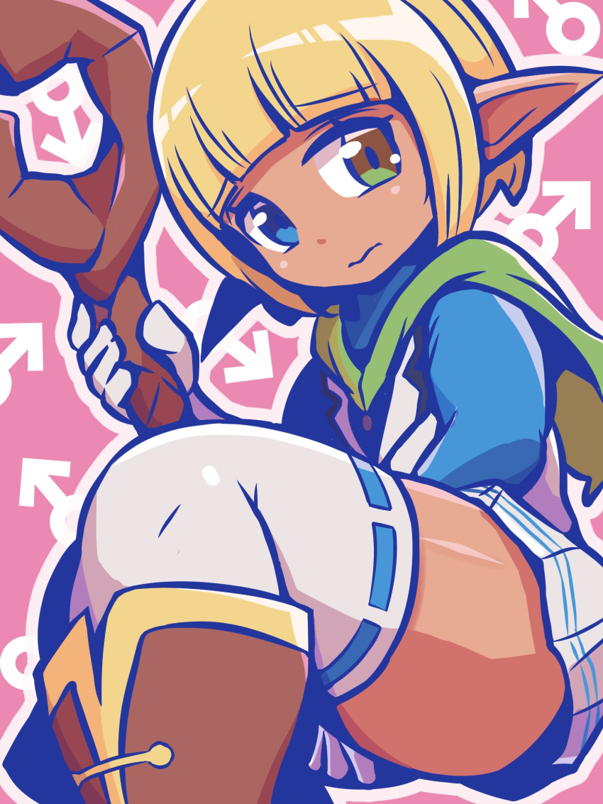 1boy, blonde_hair, blue_eyes, boots, cape, dark_elf, elf, gloves