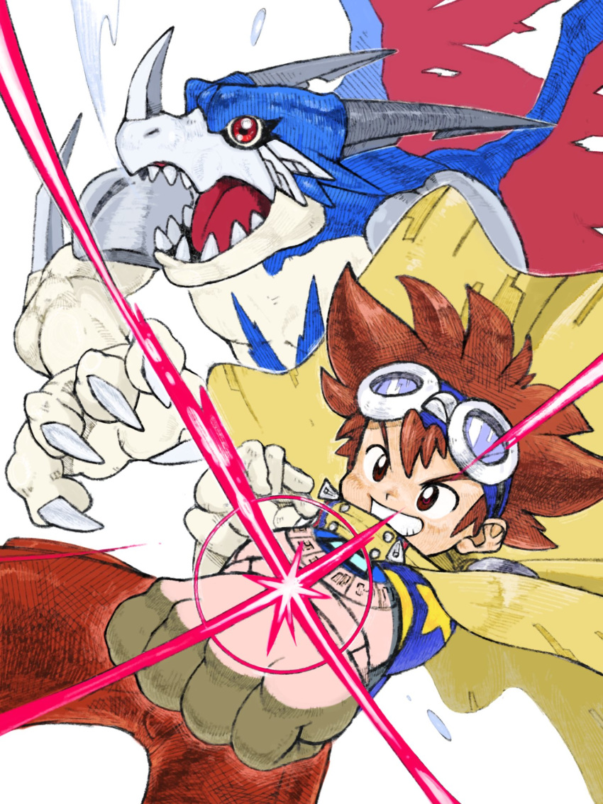 aerov-dramon, analog_boy02, blue_shirt, brown_eyes, brown_hair, brown_shorts, cape, claws
