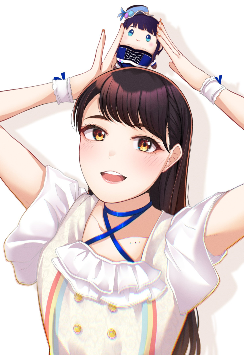1girl, absurdres, asaka_karin, black_hair, blush, character_doll, collarbone, commentary_request