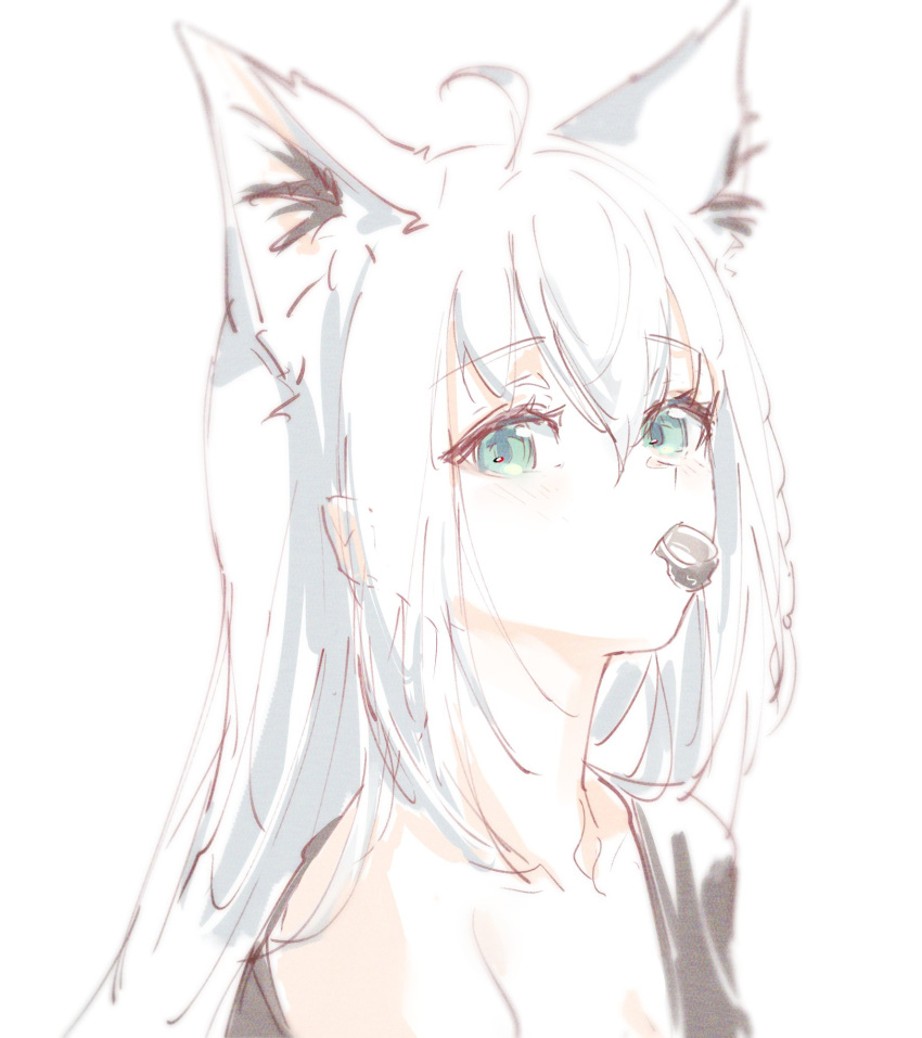 1girl, ahoge, animal_ear_fluff, animal_ears, aqua_eyes, bare_shoulders, braid, collarbone