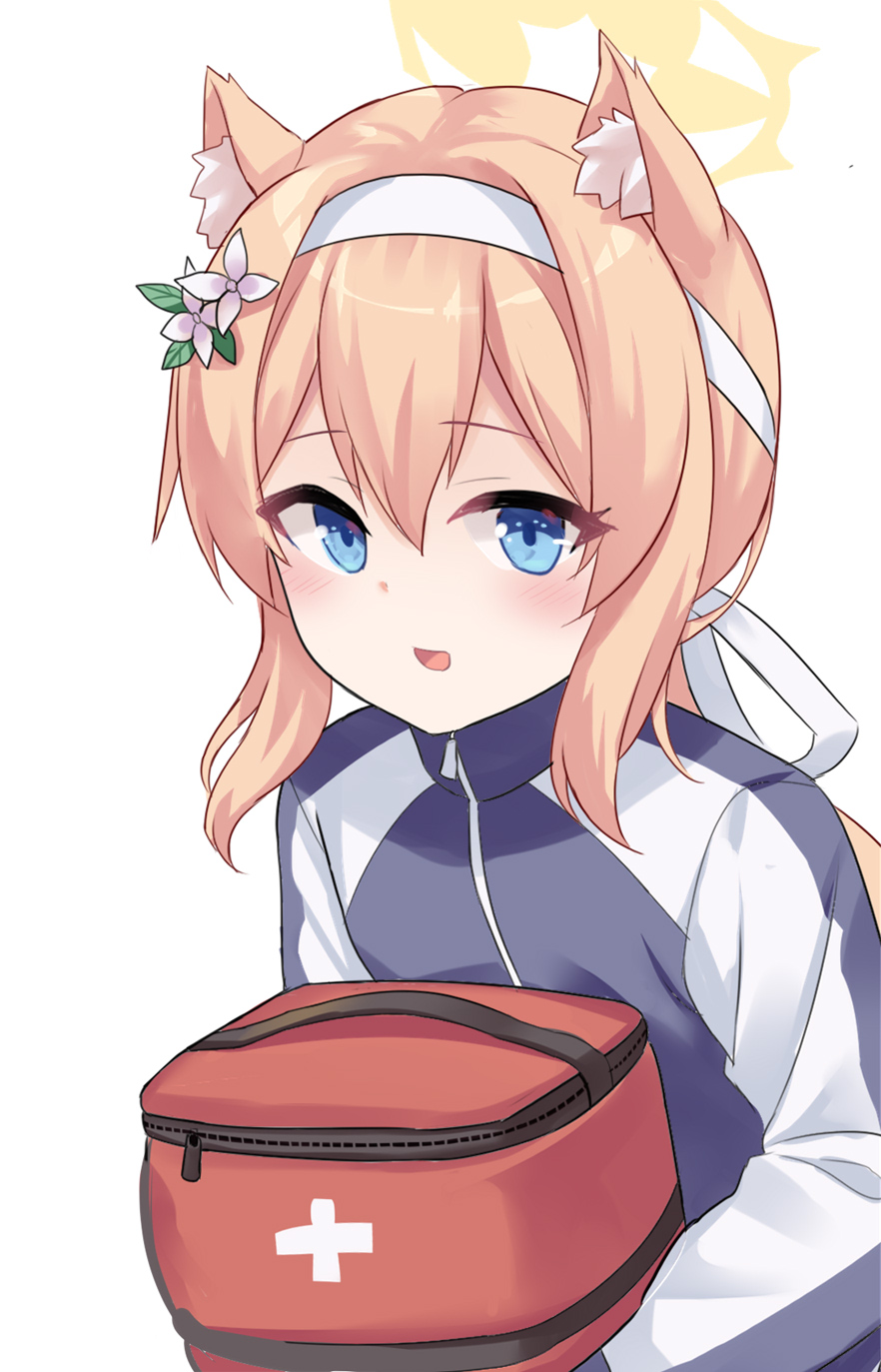 1girl, animal_ear_fluff, animal_ears, blue_archive, blue_eyes, blue_jacket, blush, carrying
