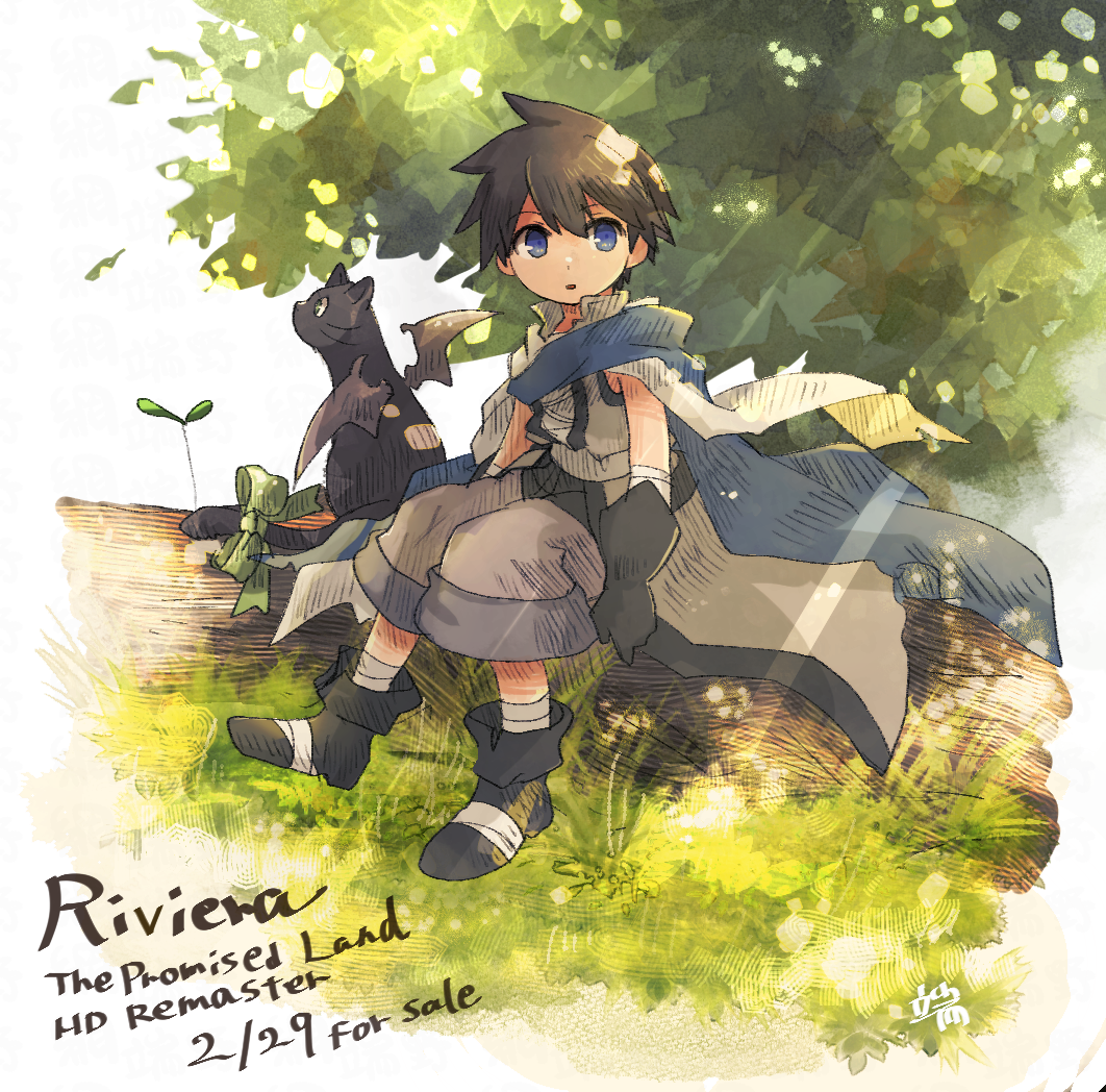 1boy, bandaged_ankle, bandaged_wrist, bandages, bat_wings, black_cat, black_gloves, blue_eyes