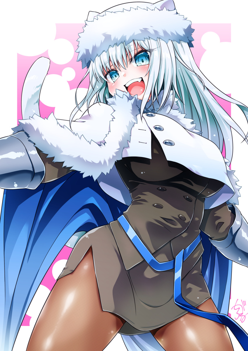 1girl, blue_eyes, breasts, brown_pantyhose, cat_tail, dobrynya_nikitich_(fate), dobrynya_nikitich_(first_ascension)_(fate), dress