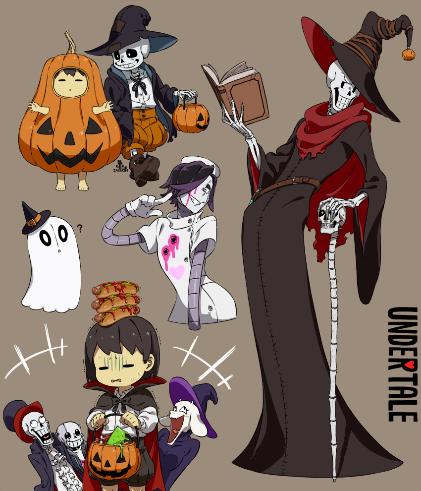 +++, 1girl, 1other, 3boys, =_=, ?, absurdres, alternate_costume